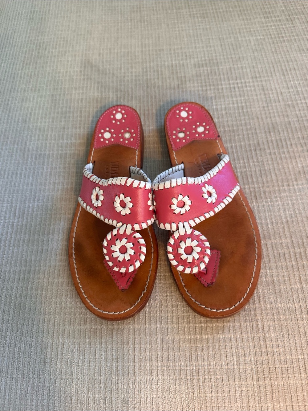 Pink Floral Leather Thong Sandals - Women